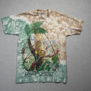 Vintage Liquid Blue Rainforest Graphic Tee Tie Dye Cotton Print Size L Large